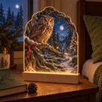 Christmas Owl Forest Acrylic Night Light with layered printed depth and niche-specific Christmas background
