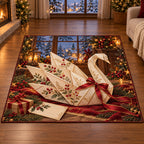 Christmas Paper Swan Family Wish Area Rug flat printed mat in matching Christmas setting
