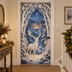 Christmas Papercut Forest Fabric Door Cover with layered printed depth and niche-specific Christmas background