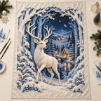 Christmas Papercut Forest Wall Tapestry with layered printed depth and niche-specific Christmas background