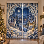 Christmas Papercut Forest Window Curtain Pair with layered printed depth and niche-specific Christmas background