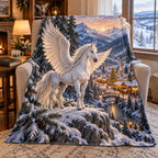 Christmas Pegasus Valley Fleece Throw Blanket with layered printed depth and niche-specific Christmas background