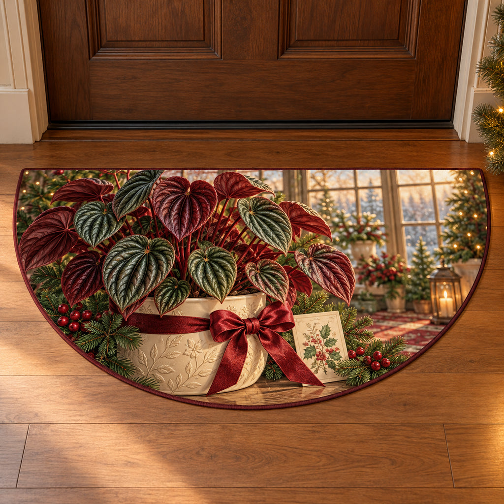 Christmas Peperomia Ripple Calm Semicircle Mat flat printed mat in matching Christmas setting
