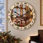 Christmas Piano Studio Wooden Wall Clock with layered printed depth and niche-specific Christmas background