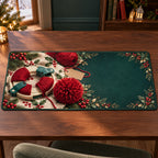 Christmas Pom Pom Maker Family Craft Desk Mat flat printed mat in matching Christmas setting
