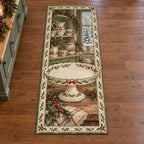 Christmas Pottery Cake Stand Gift Runner Rug flat printed mat in matching Christmas setting