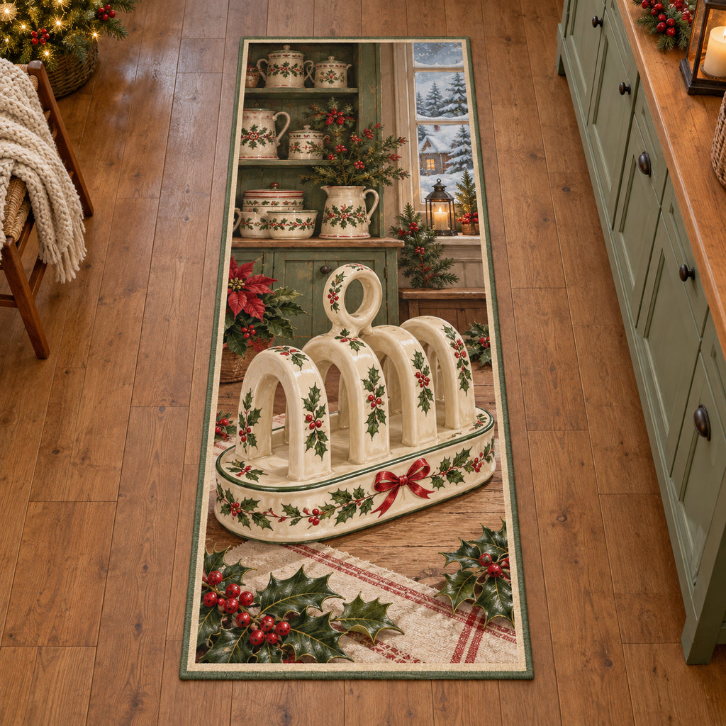 Christmas Pottery Toast Rack Gift Runner Rug flat printed mat in matching Christmas setting