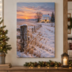 Christmas Prairie Home Stretched Canvas Wall Art with layered printed depth and niche-specific Christmas background