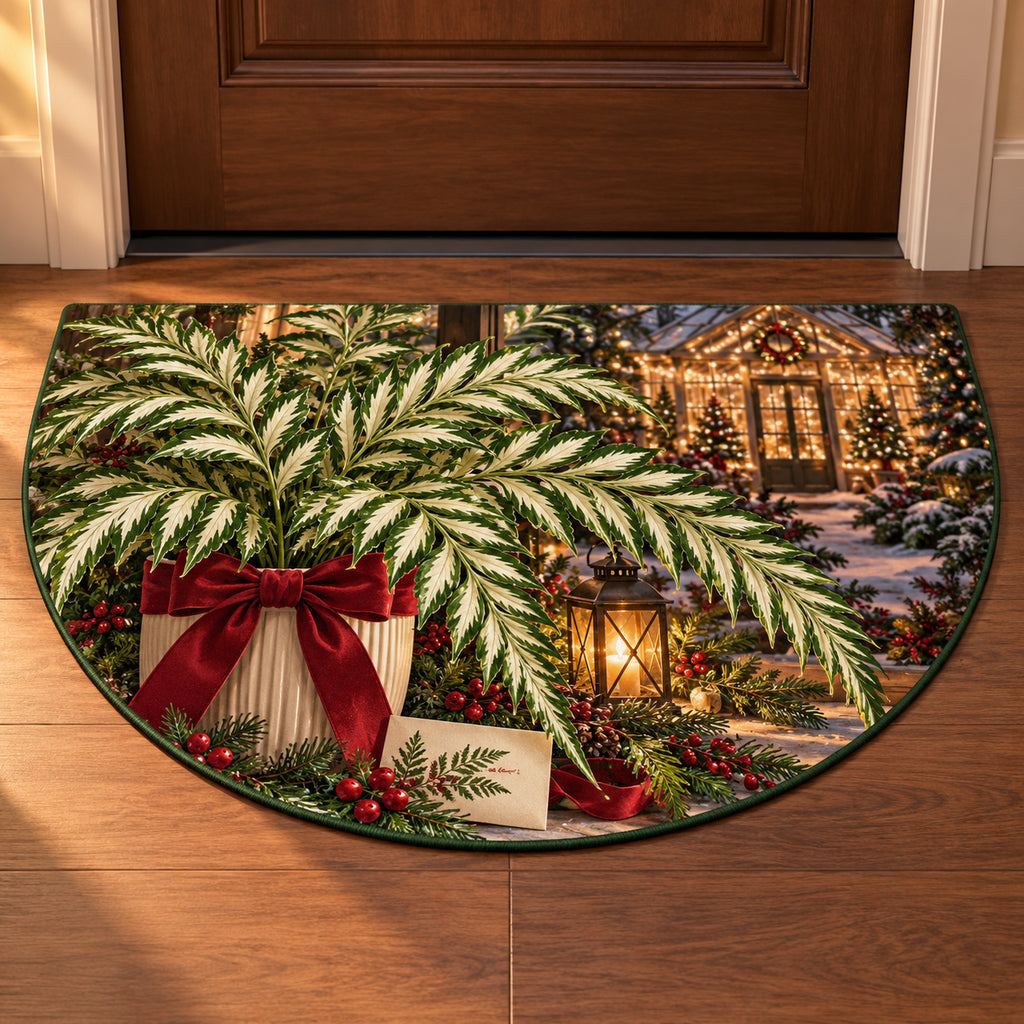 Christmas Pteris Silver Window Semicircle Mat flat printed mat in matching Christmas setting