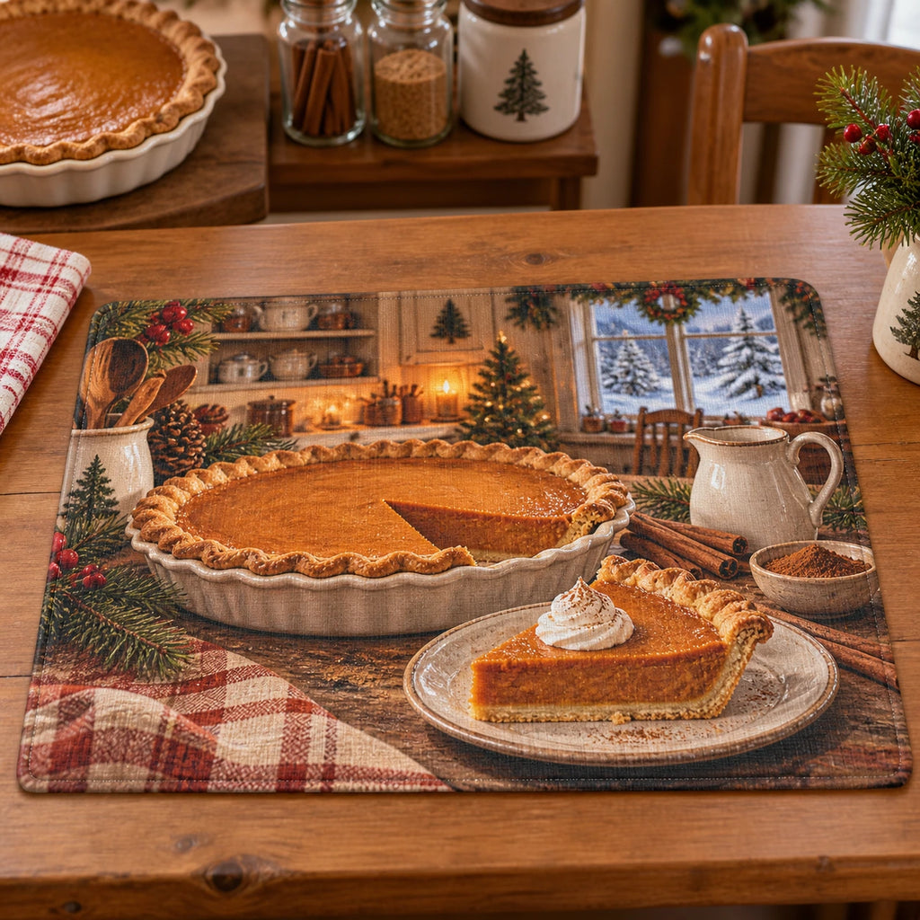 Christmas Pumpkin Pie Cottage Placemat with layered printed depth and niche-specific Christmas background