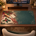 Christmas Punch Needle Family Craft Desk Mat flat printed mat in matching Christmas setting