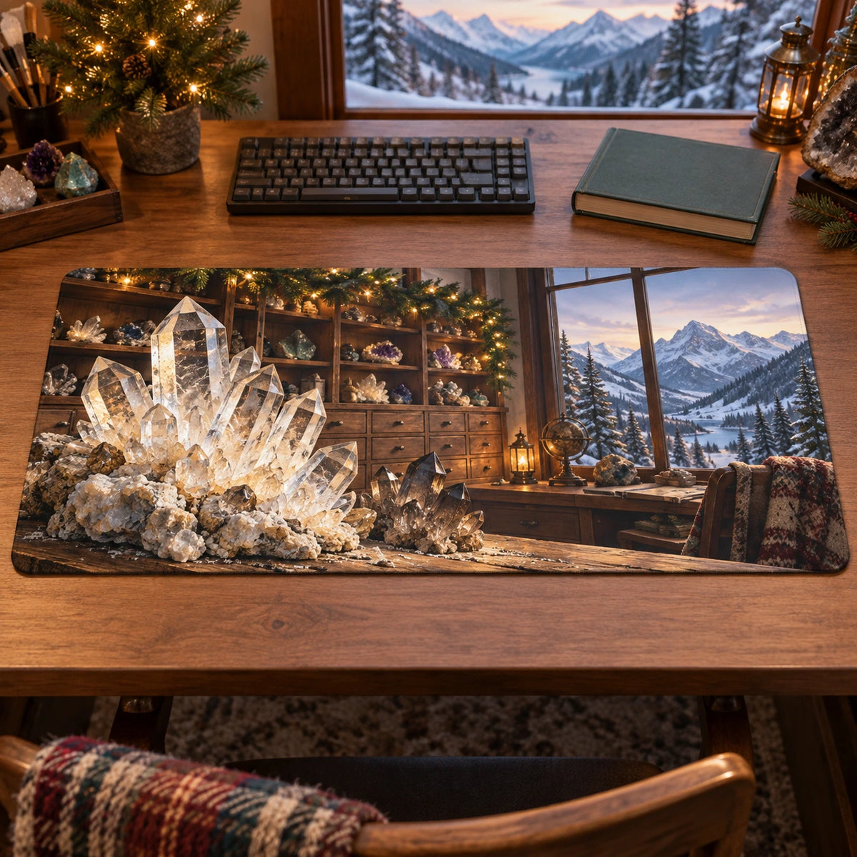 Christmas Quartz Collection Desk Mat with layered printed depth and niche-specific Christmas background