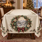 Christmas Quilling Wreath Tablecloth with layered printed depth and niche-specific Christmas background