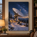 Christmas Radio Astronomy Stretched Canvas Wall Art with layered printed depth and niche-specific Christmas background
