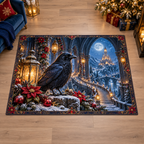 Christmas Raven Moonlit Staircase Area Rug flat printed mat in a matching Christmas room