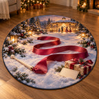 Christmas Ribbon Wand Family Dance Round Mat Rug flat printed mat in matching Christmas setting