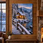 Christmas Riverside Stretched Canvas Wall Art with layered printed depth and niche-specific Christmas background
