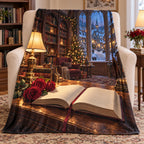 Christmas Romance Reader Fleece Throw Blanket with layered printed depth and niche-specific Christmas background