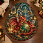 Christmas Ruby Dragon Egg Custom Shape Area Rug flat printed mat in a matching Christmas room