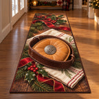 Christmas Saddlers Palm Family Stitches Runner Rug flat printed mat in matching Christmas setting