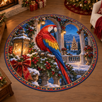 Christmas Scarlet Macaw Sapphire Terrace Round Mat Rug flat printed mat in matching Christmas setting
