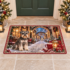 Christmas Schnauzer Cocoa Atelier Doormat flat printed mat in a matching Christmas room