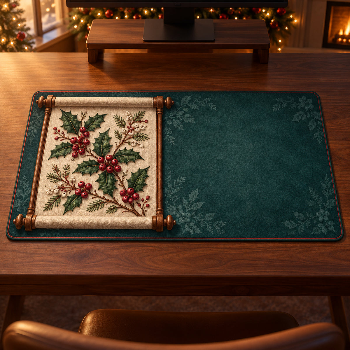 Christmas Scroll Frame Family Craft Desk Mat flat printed mat in matching Christmas setting