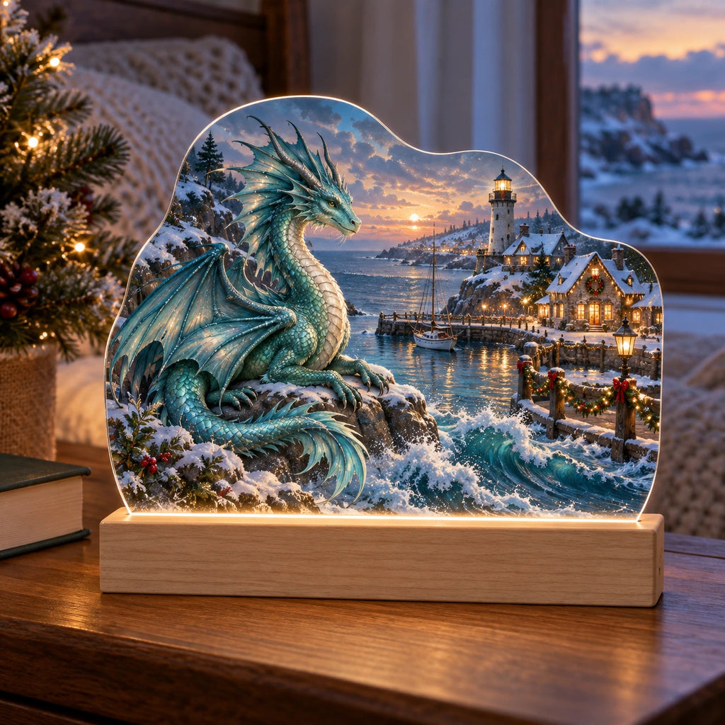 Christmas Sea Dragon Acrylic Night Light with layered printed depth and niche-specific Christmas background