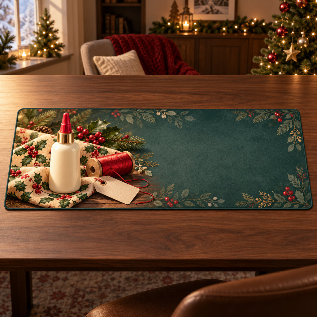 Christmas Sewing Oil Bottle Family Craft Desk Mat flat printed mat in matching Christmas setting