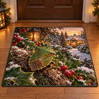 Christmas Shield Bug Leaf Lantern Doormat flat printed mat in matching Christmas setting