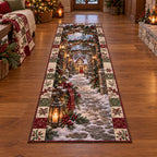 Christmas Snowy Quilt Shop Christmas Lane Runner Rug flat printed mat in matching Christmas setting