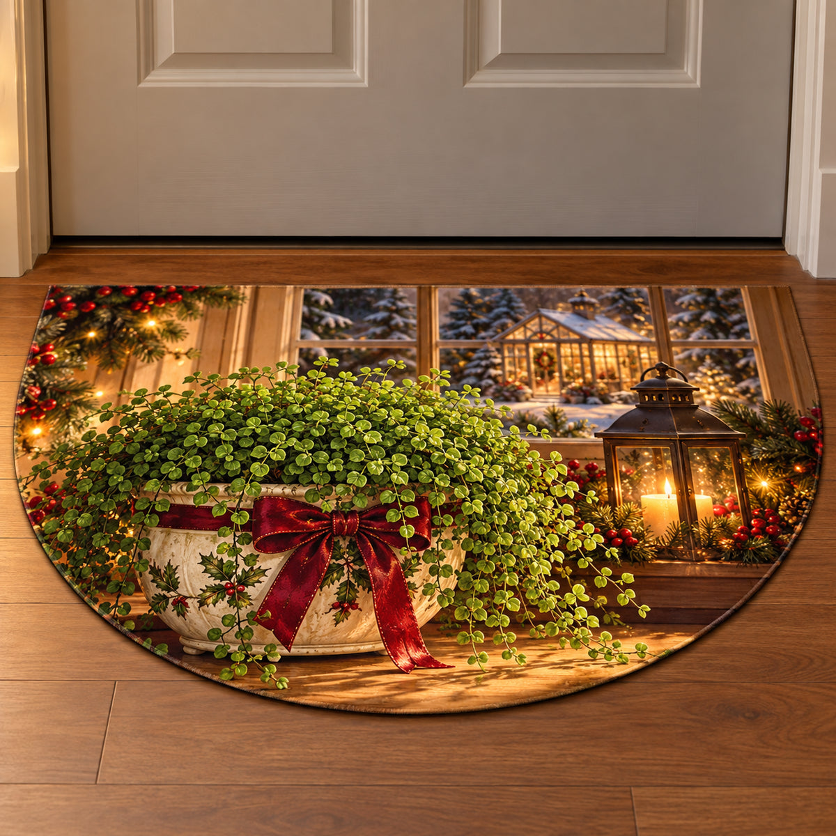Christmas Soleirolia Family Window Semicircle Mat flat printed mat in matching Christmas setting