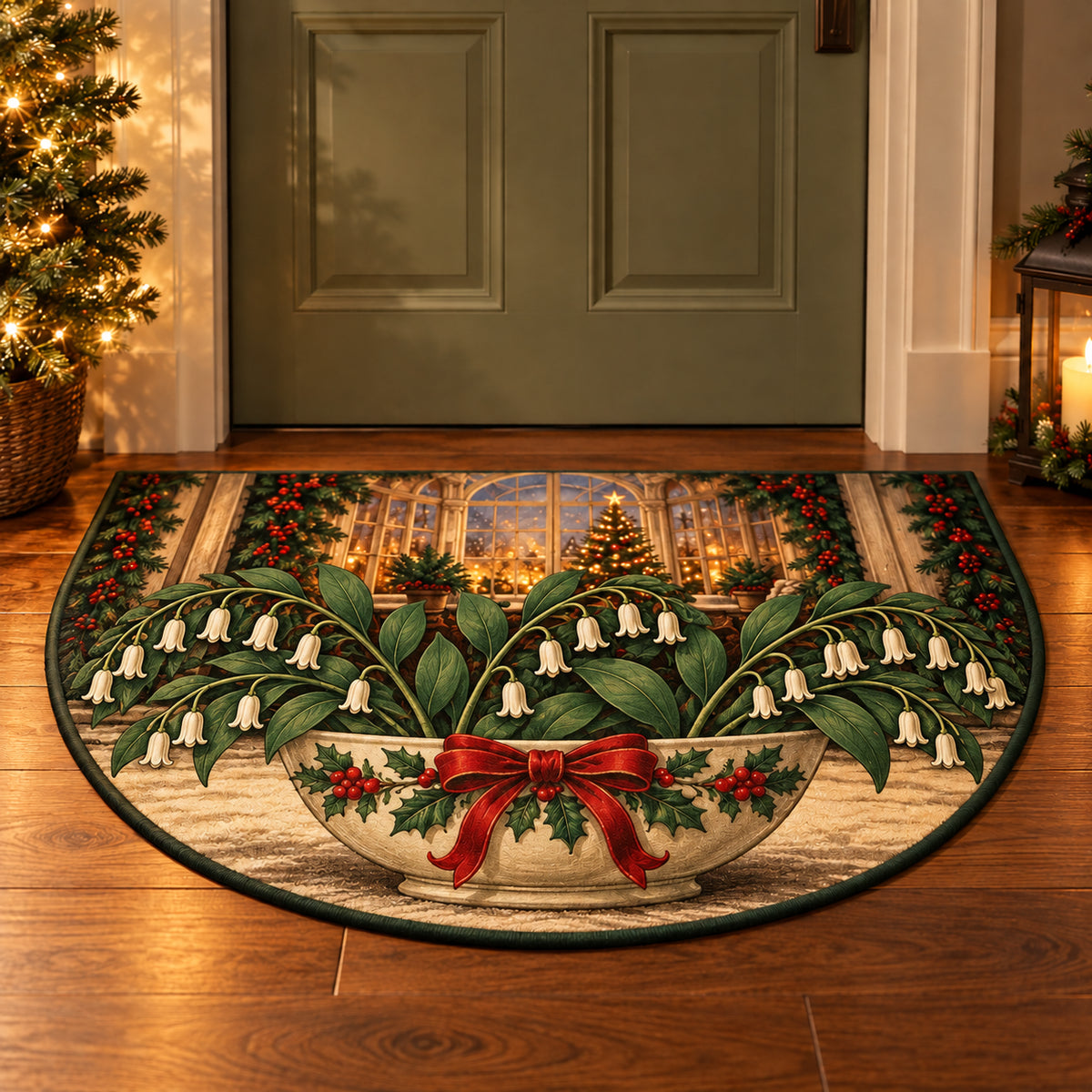 Christmas Solomon Seal Family Window Semicircle Mat flat printed mat in matching Christmas setting