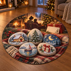 Christmas Story Stone Family Tales Round Mat Rug flat printed mat in matching Christmas setting