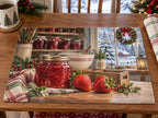 Christmas Strawberry Jam Linen Placemat with layered printed depth and niche-specific Christmas background