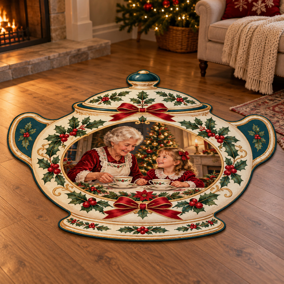 Christmas Sugar Bowl Family Tea flat printed mat in matching Christmas setting