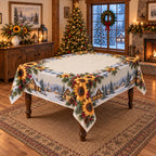 Christmas Sunflower Cottage Tablecloth with layered printed depth and niche-specific Christmas background