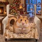 Christmas Syrian Hamster Fleece Throw Blanket with layered printed depth and niche-specific Christmas background