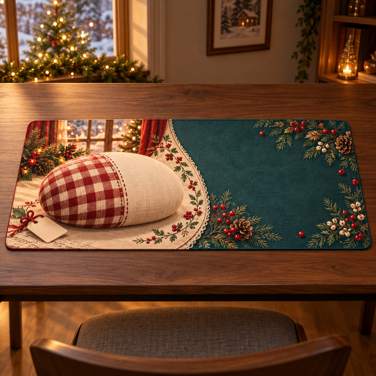 Christmas Tailor Ham Family Care Desk Mat flat printed mat in matching Christmas setting