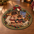 Christmas Tea Infuser Family Tea Custom Shape Area Rug flat printed mat in matching Christmas setting