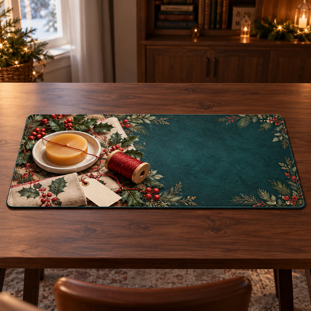 Christmas Thread Wax Family Craft Desk Mat flat printed mat in matching Christmas setting