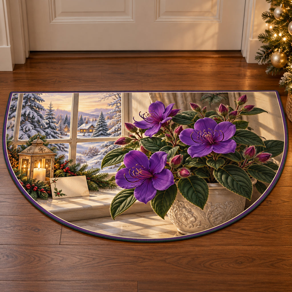 Christmas Tibouchina Family Color Semicircle Mat flat printed mat in matching Christmas setting