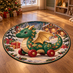 Christmas Toy Dragon Family Play Round Mat Rug flat printed mat in matching Christmas setting