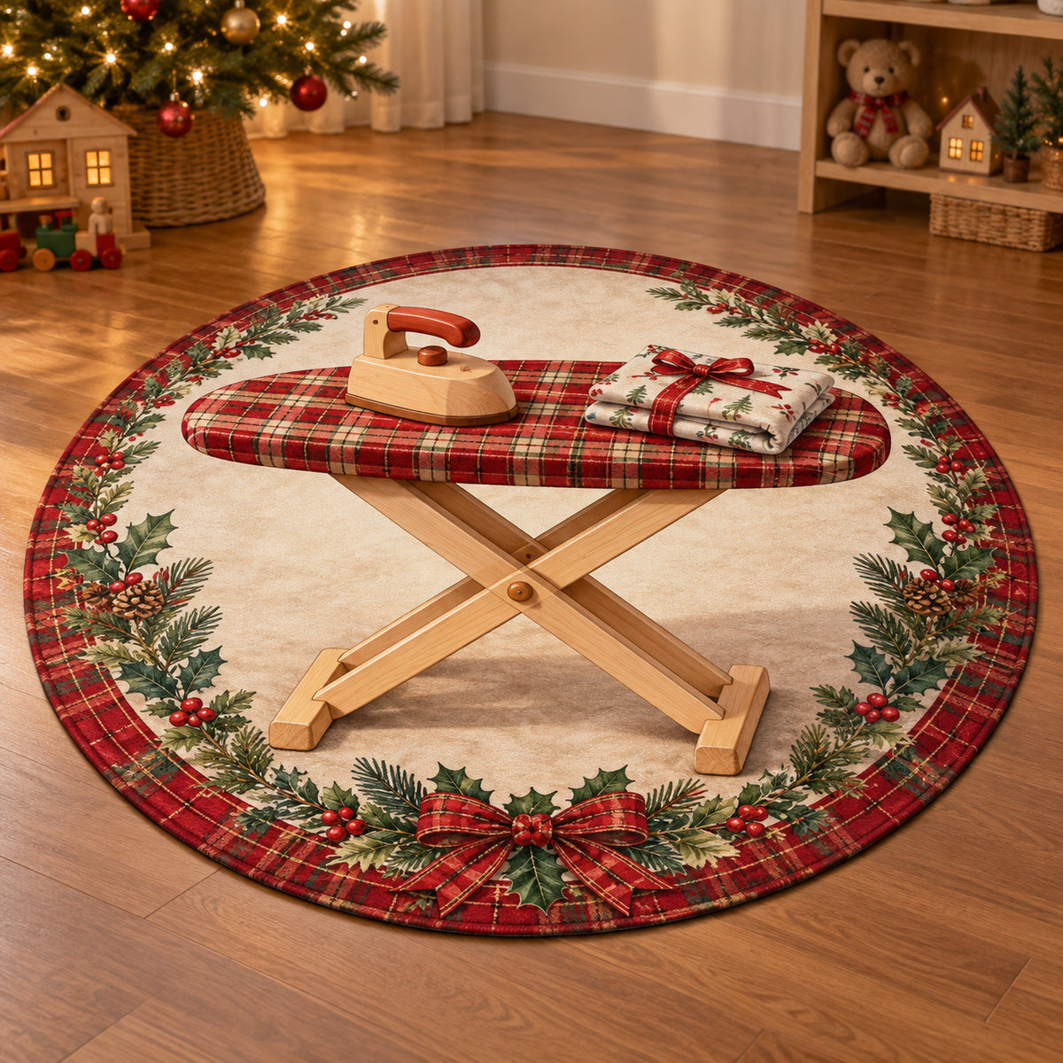 Christmas Toy Ironing Family Care Round Mat Rug flat printed mat in matching Christmas setting
