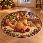 Christmas Toy Kangaroo Family Play Round Mat Rug flat printed mat in matching Christmas setting