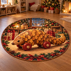 Christmas Toy Pangolin Family Play Round Mat Rug flat printed mat in matching Christmas setting