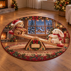 Christmas Toy Seesaw Family Play Round Mat Rug flat printed mat in matching Christmas setting