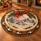 Christmas Toy Tambourine Family Rhythm Round Mat Rug flat printed mat in matching Christmas setting
