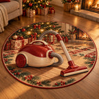 Christmas Toy Vacuum Family Helper Round Mat Rug flat printed mat in matching Christmas setting