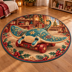 Christmas Toy Wooden Manta Ray Play Round Mat Rug flat printed mat in matching Christmas setting